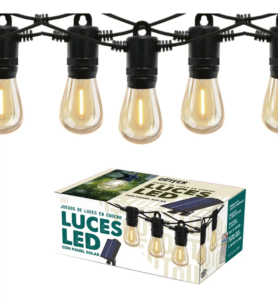 Guirnalda guia de luces LED solar 7.5 mts luz cálida amarillo