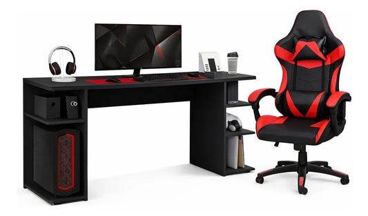 Escritorio gamer negro + silla gamer ergonómica regulable