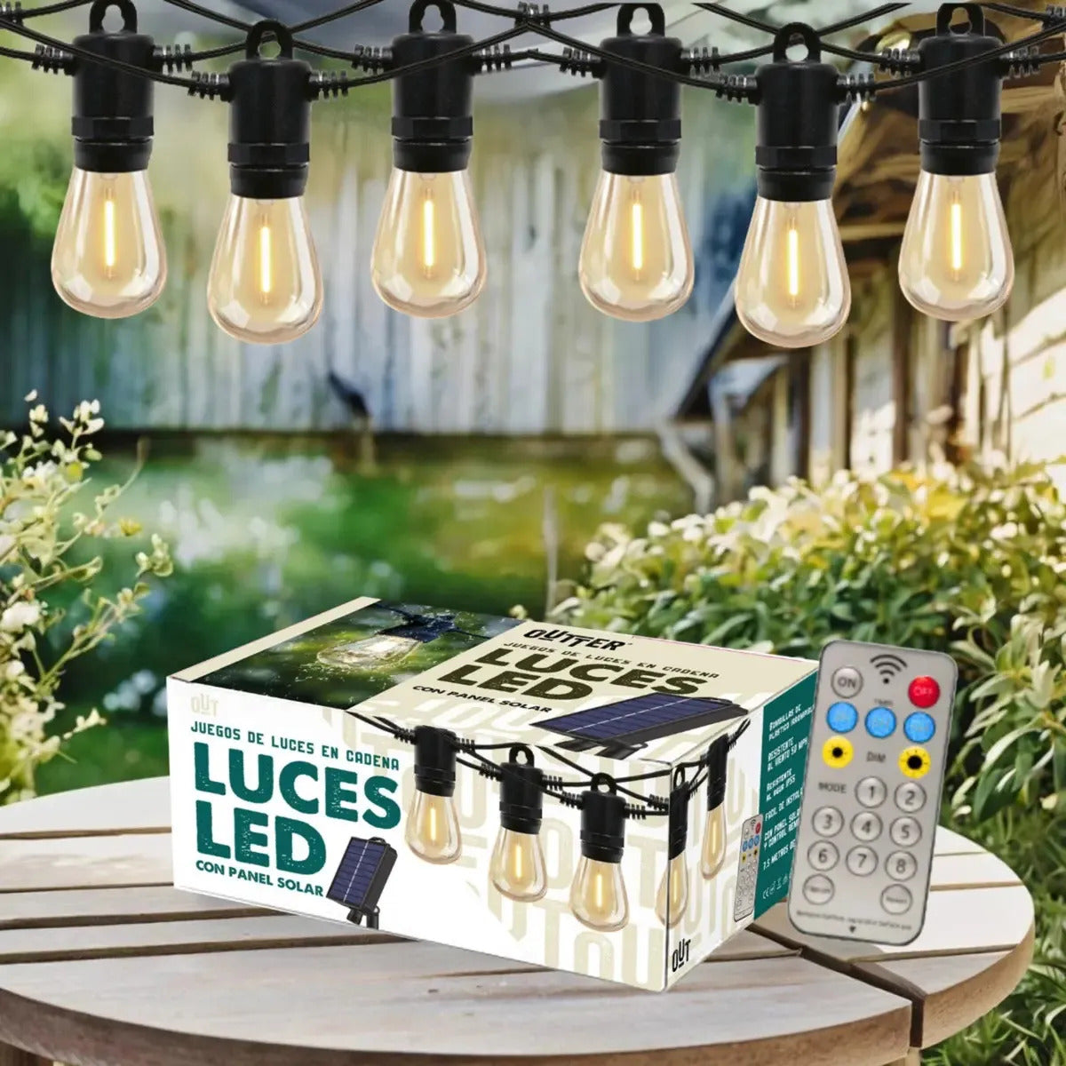 Guirnalda guia de luces LED solar 7.5 mts luz cálida amarillo