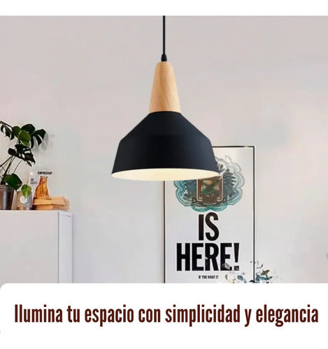 Lampara Colgante De Techo Metal Y Madera Diseño Nordico