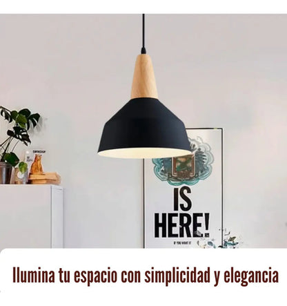 Lampara Colgante De Techo Metal Y Madera Diseño Nordico