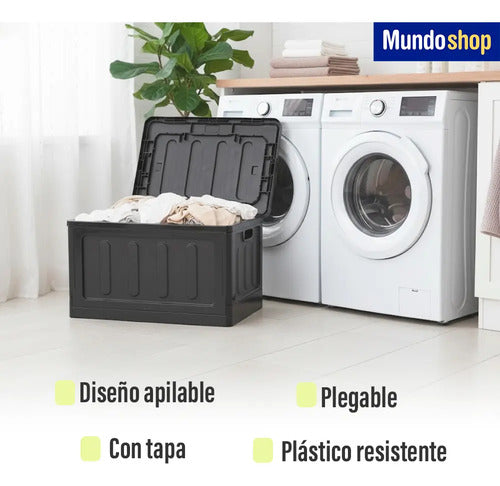 Canasto Caja Multiuso Plegable 75 Litros Apilable Negro