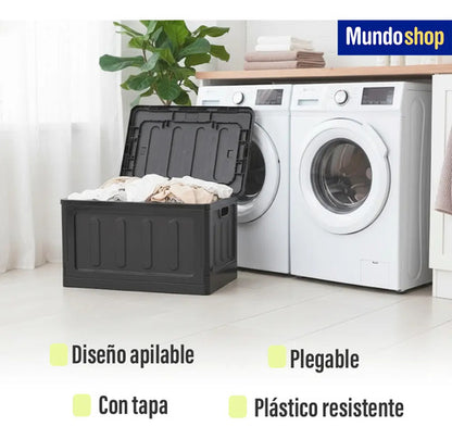 Canasto Caja Multiuso Plegable 75 Litros Apilable Negro