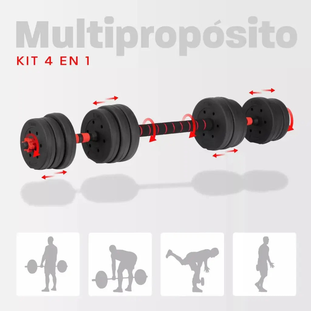 Set mancuerna Bosco ajustable + barra 20 kg total