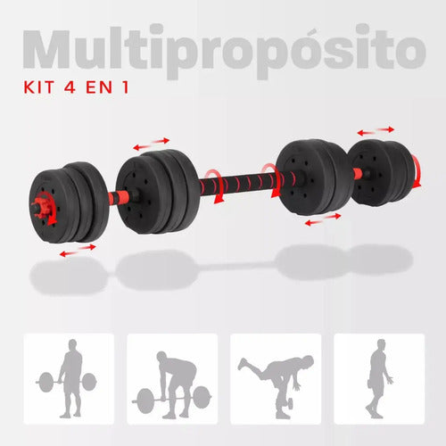 Set Mancuerna Bosco Ajustable + Barra 30 Kg Total Negro