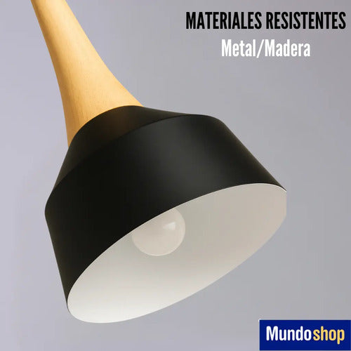 Lampara Colgante De Techo Metal Y Madera Diseño Nordico