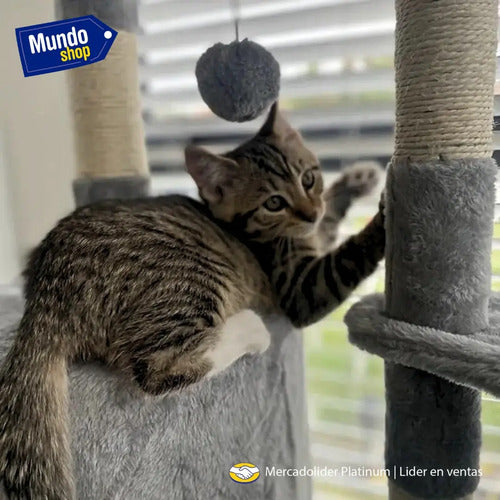 Rascador torre 5 niveles en felpa y sisal para gato juego gris