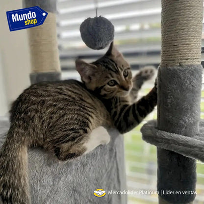 Rascador torre 5 niveles en felpa y sisal para gato juego gris