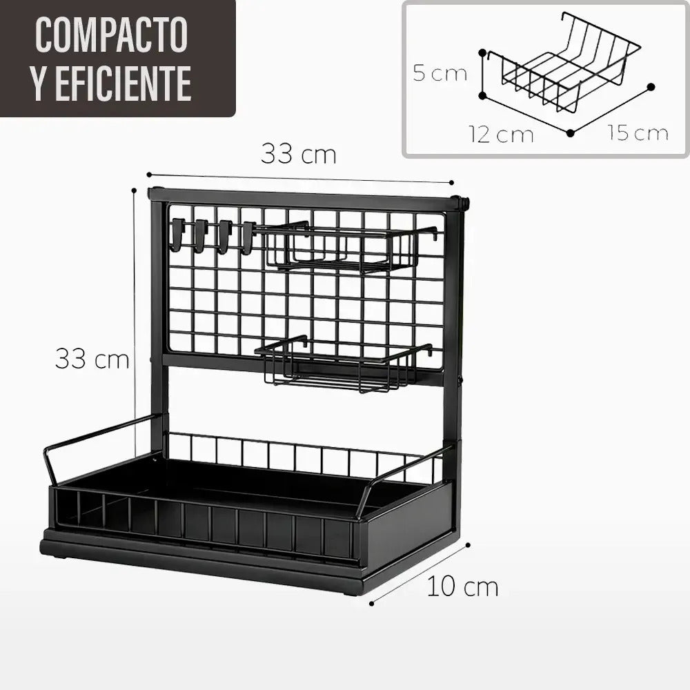 Escurridor organizador de platos cocina bandeja extraible negro