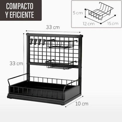 Escurridor organizador de platos cocina bandeja extraible negro
