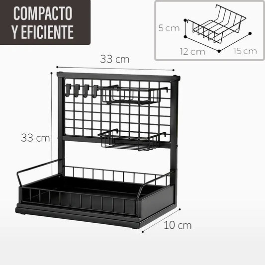 Escurridor organizador de platos cocina bandeja extraible negro