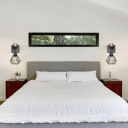 Aplique de pared colgante vintage diamante madera LED deco