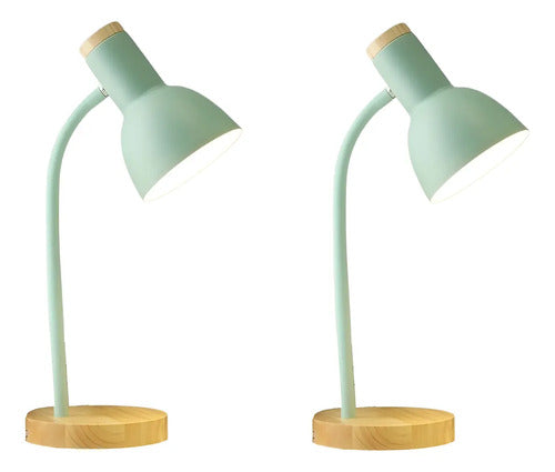 Pack X2 Lampara Escritorio Portatil Nordica Madera Vintage Verde Claro
