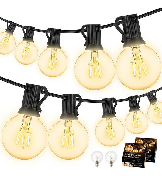 Pack x2 guia guirnalda 25 luces + 2 jardin blanco