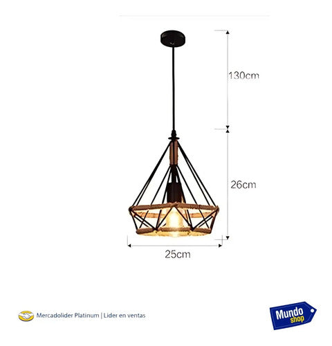 Lampara Colgante Diamante De Techo Decorativo Cuerda Metal Negro