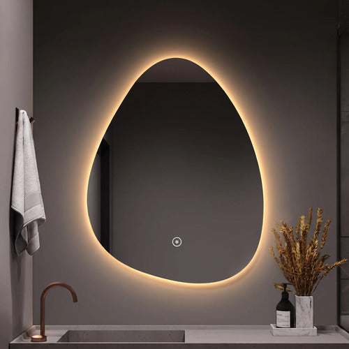 Espejo Touch Gota Sin Marco Con Luz Led 70x50cm Táctil Blanco