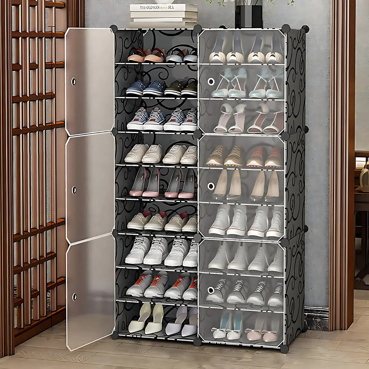 Zapatero modular 6 puertas gris oscuro ABS multiuso 36 pares