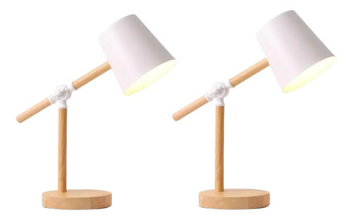 Pack X2 Lampara Portátil Articulada Madera Y Metal Pantalla Blanco