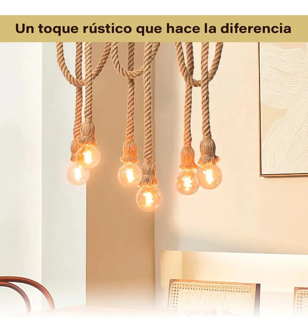 Lampara colgante de techo cuerda rustica industrial marrón