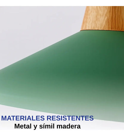 Lampara colgante metal nordica plato deco simil madera LED
