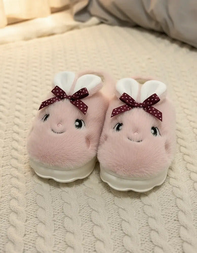 Pantuflas Peluda Diseño Conejito Con Orejas Cálidas Suaves Rosa Liso 37 Uy