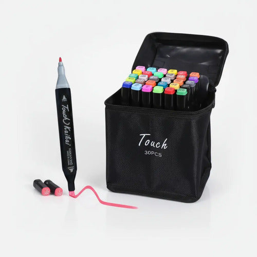 Marcadores Doble Punta Brush Y Fina X30 Colores Con Estuche Color Negro
