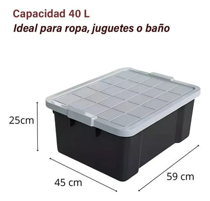 Caja Cesto Canasto Organizador Multiuso Con Tapa 40lts-negro Negro