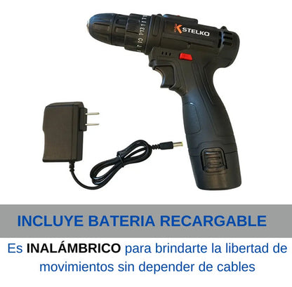 Taladro Atornillador Inalámbrico Recargable 12v Stelko Negro 50hz 60hz