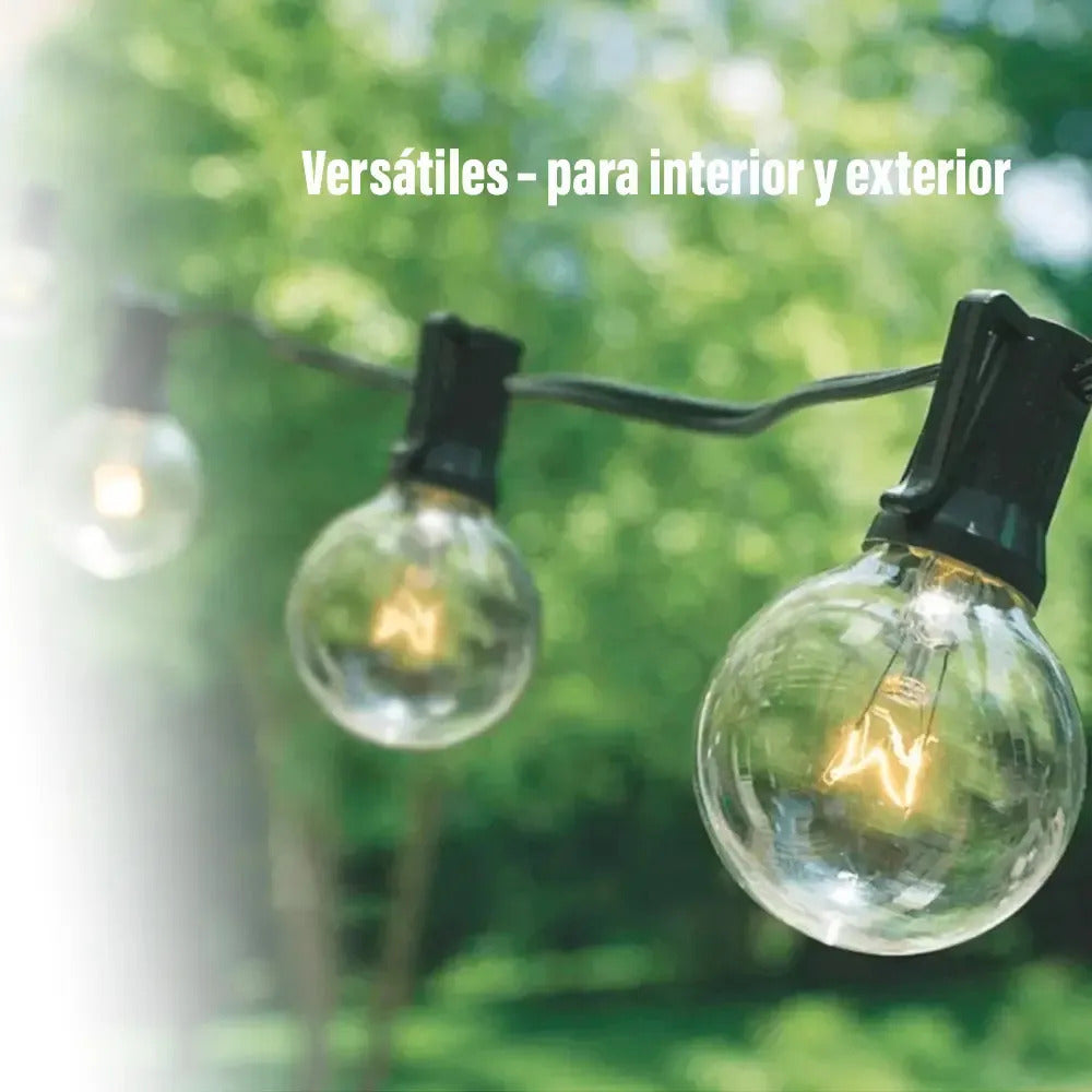 Guirnaldas guia de 25 luces vintage exterior + 2 repuestos blanco cálido