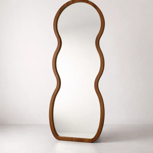 Espejo De Pie Curvo 160cm Símil Madera Dormitorio Living Marrón Oscuro
