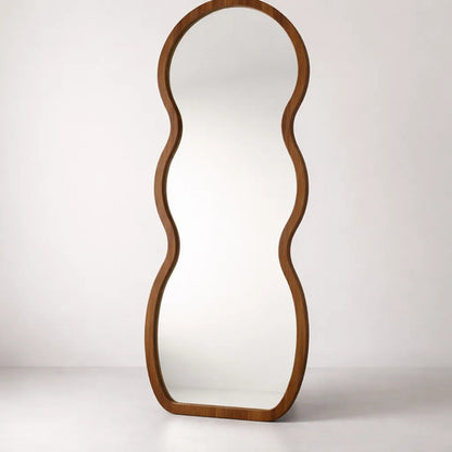 Espejo De Pie Curvo 160cm Símil Madera Dormitorio Living Marrón Oscuro