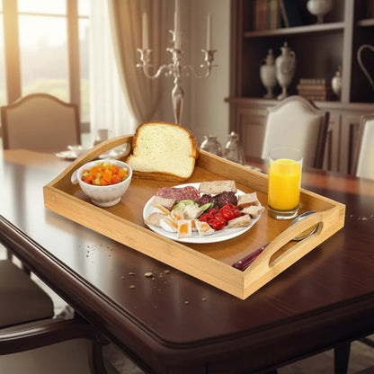Bandeja Para Servir Desayunador De Bambu 36x25cm Marrón Claro