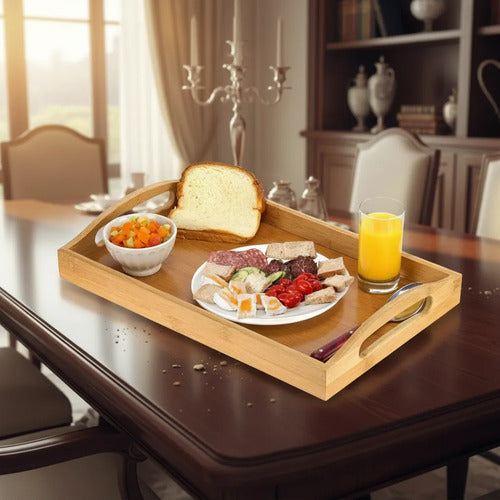 Bandeja Para Servir Desayunador De Bambu 36x25cm Marrón Claro