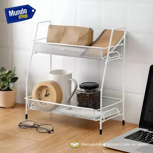 Organizador De Metal 2 Bandejas Multiuso Ms Negro