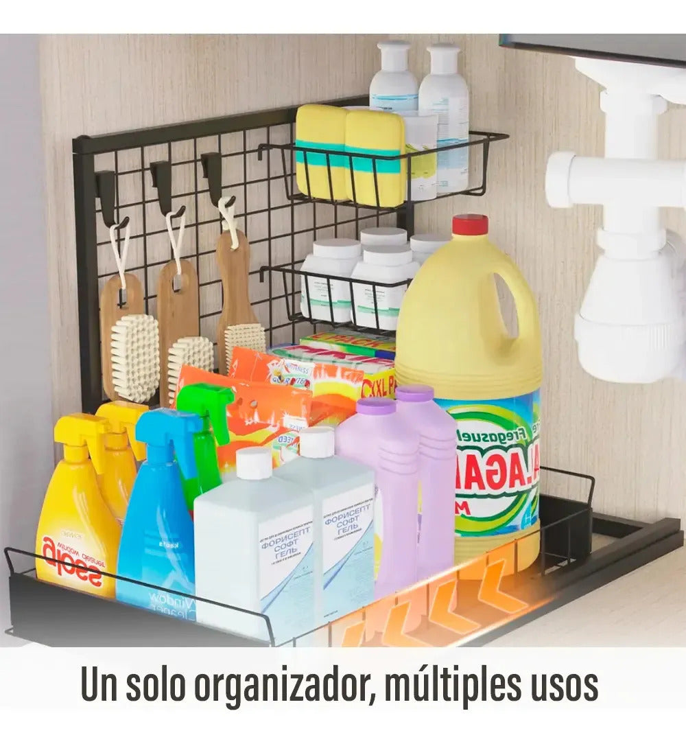 Escurridor organizador de platos cocina bandeja extraible negro