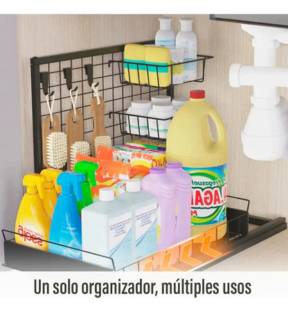 Escurridor organizador de platos cocina bandeja extraible negro