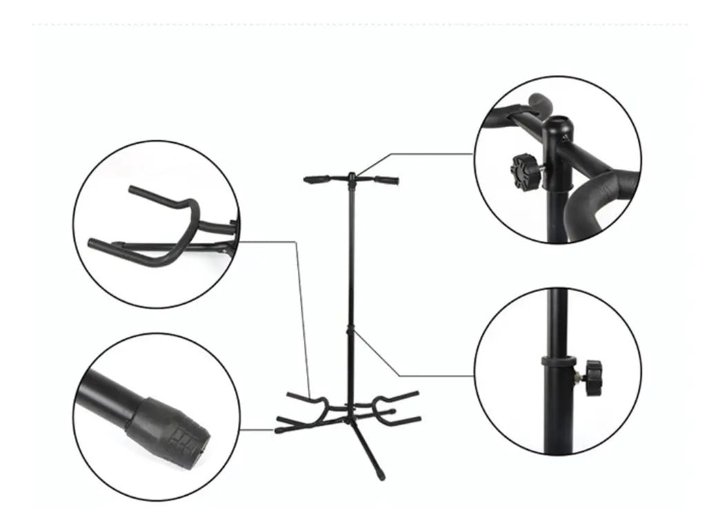 Soporte tripode doble de guitarra bajo de piso negro