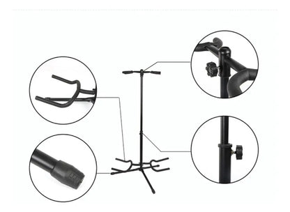 Soporte tripode doble de guitarra bajo de piso negro
