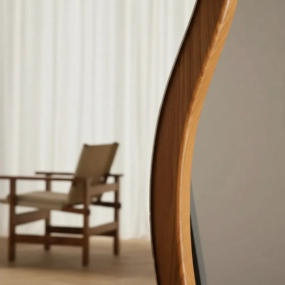 Espejo Irregular Con Ondas Mdf Diseño Minimalista 160cm Marrón Claro