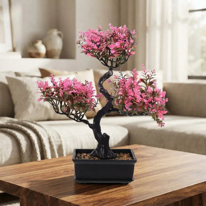 Planta Artificial Bonsái En Maceta Negra Decorativa 36cm Rosa