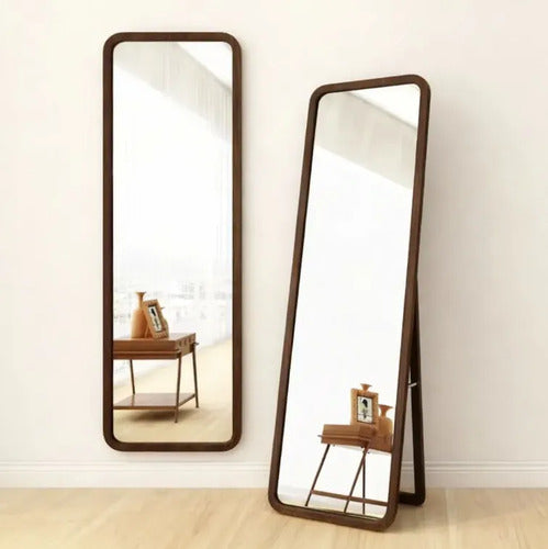 Espejo De Pie Rectangular Cuerpo Entero Marco Madera 160cm Marrón Oscuro