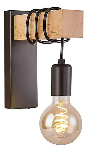 Aplique Colgante Portalámparas Metal Madera Vintage Negro