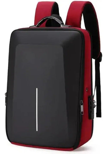 Mochila C/ Usb. Porta Laptop Antirrobo Color Rojo Liso