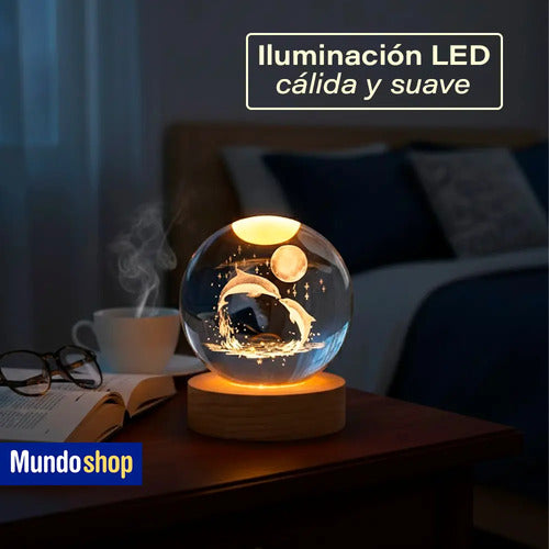 Veladora Bola De Cristal Con Luz Led Diseño Delfín 8cm Blanco