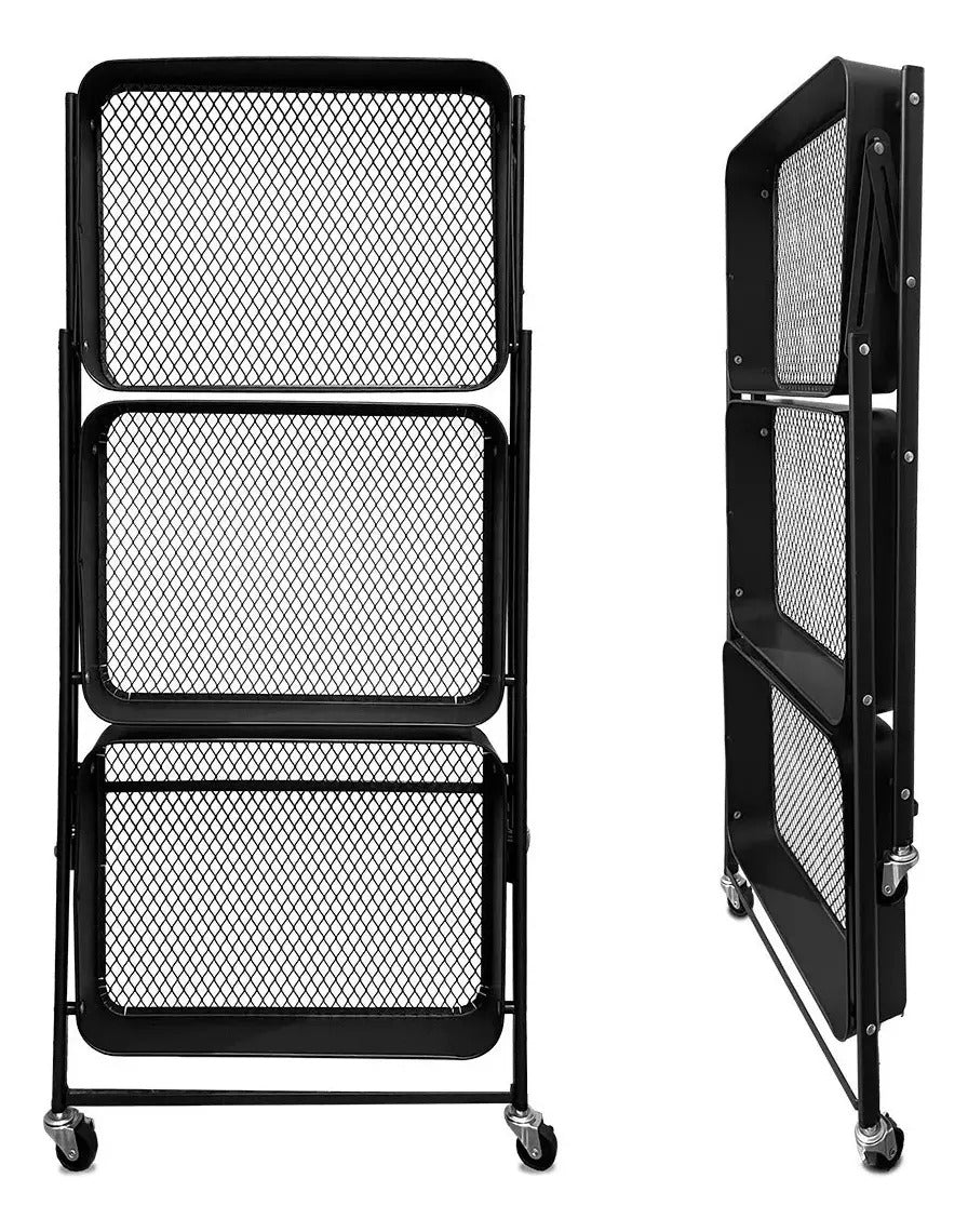Carrito metal auxiliar con ruedas plegable 3 niveles