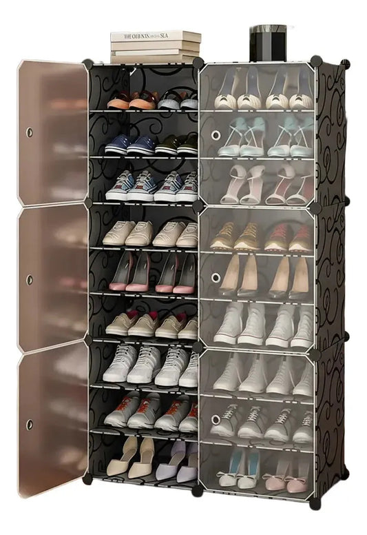 Zapatero modular 6 puertas gris oscuro ABS multiuso 36 pares