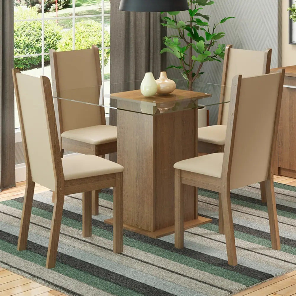 Juego de comedor 4 sillas/mesa living de vidrio tapizado