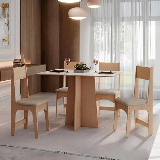 Juego de comedor Sara 4 sillas tapizadas mesa de living marrón