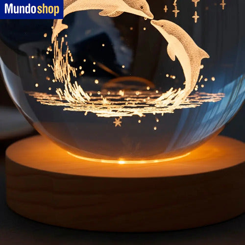 Veladora Bola De Cristal Con Luz Led Diseño Delfín 8cm Blanco
