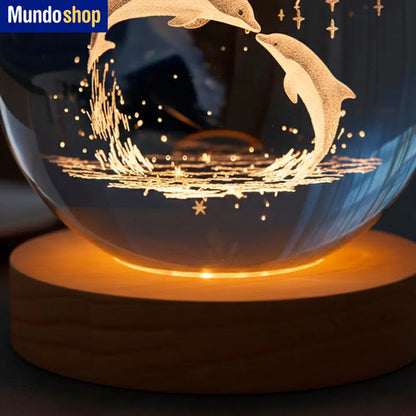 Veladora Bola De Cristal Con Luz Led Diseño Delfín 8cm Blanco